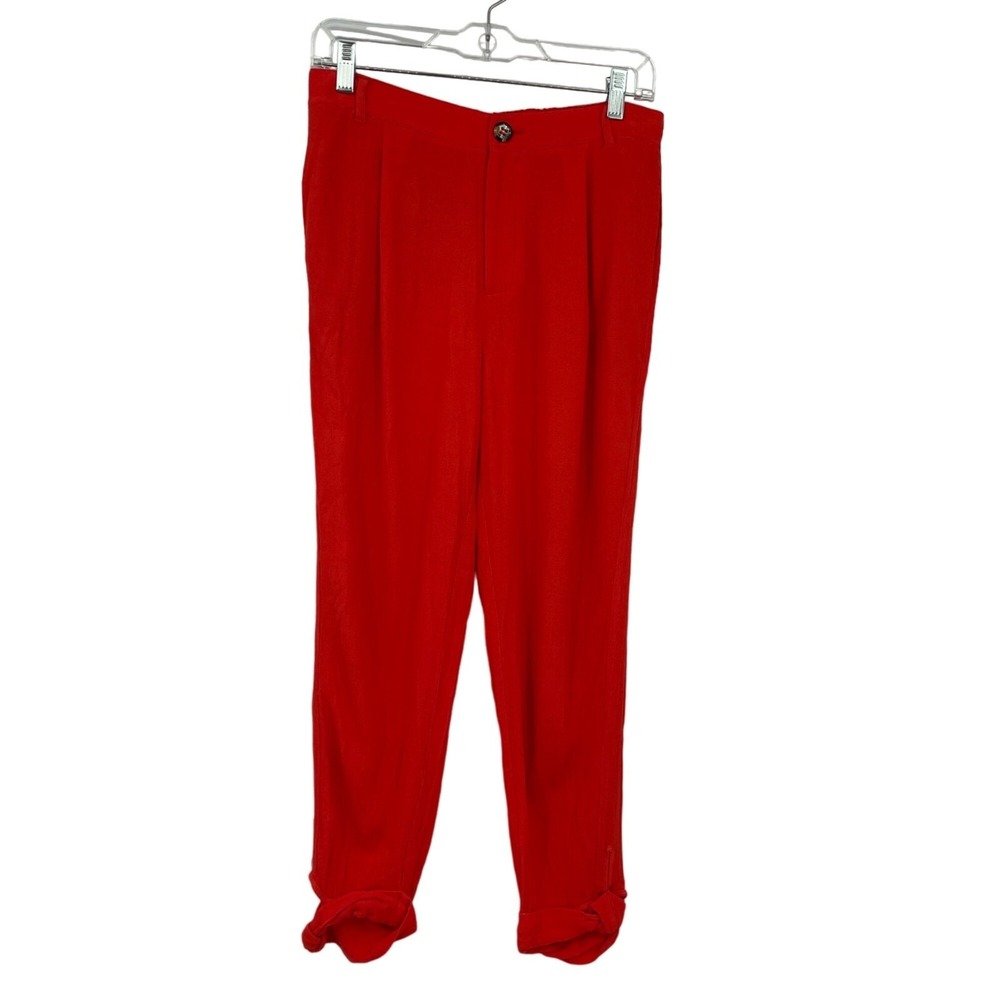 Elevenses Trousers Womens 6 Red Pleated Knotted Cuff High Rise Tapered Pants